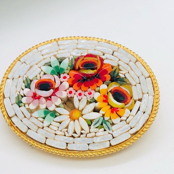 Vintage MicroMosaic Floral Brooch - Picture 10 of 11